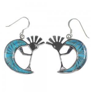 Turquoise Southwestern Kokopelli Silver Hook Dangle Earrings PX32348