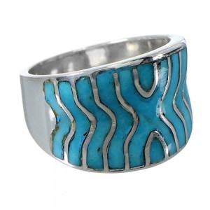 Southwest Sterling Silver Turquoise Inlay Ring Size 5-1/2 CW72113