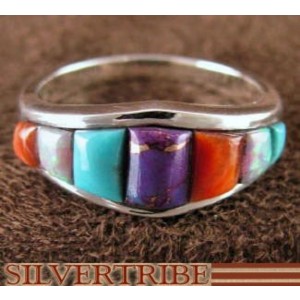 Turquoise Multicolor Jewelry Sterling Silver Ring Size 6-3/4 NS35611