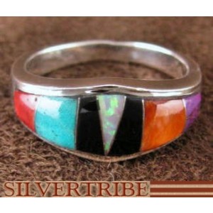Sterling Silver Turquoise Multicolor Inlay Ring Size 5-3/4 RS37221 