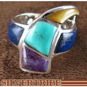 Turquoise Multicolor Sterling Silver Ring Jewelry Size 7-1/4 RS38081