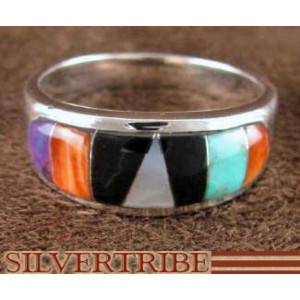 Sterling Silver Turquoise And Multicolor Inlay Ring Size 7-1/2 DS38158