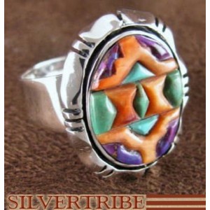 Sterling Silver Turquoise Multicolor Jewelry Ring Size 8-1/2 DS38821 
