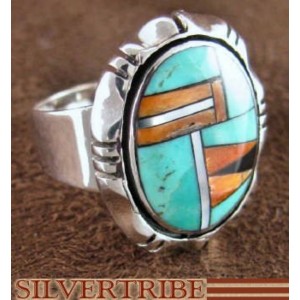 Turquoise Multicolor Genuine Sterling Silver Ring Size 7-3/4 DS38975