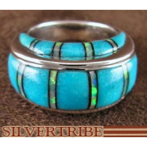 Turquoise Opal Inlay Sterling Silver Ring Size 4-1/2 GS56485
