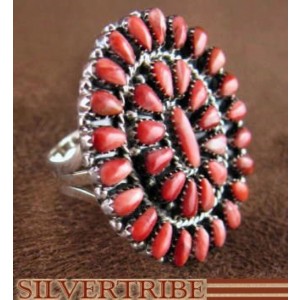 Genuine Sterling Silver And Red Oyster Shell Ring Size 7-1/2 RS38973