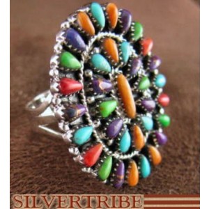 Turquoise Multicolor Jewelry Sterling Silver Ring Size 7-3/4 RS38984