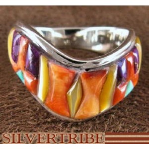 Sterling Silver Turquoise And Multicolor Inlay Ring Size 8-1/4 RS42250
