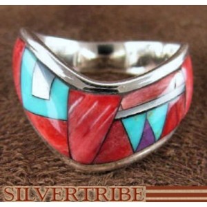 Multicolor Turquoise Inlay Sterling Silver Ring Size 8-1/2 RS42267