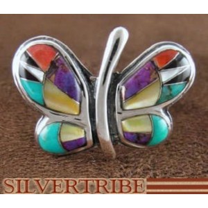 Turquoise Multicolor Sterling Silver Butterfly Ring Size 6-3/4 AS42960