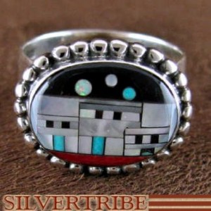 Multicolor Silver Native American Design Ring Size 8-3/4 RS46242 