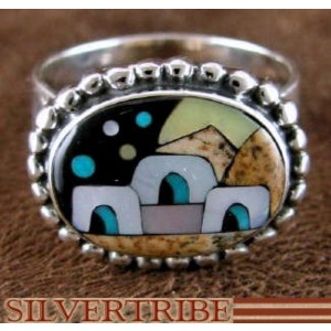Multicolor Silver Native American Design Ring Size 8-3/4 RS46266