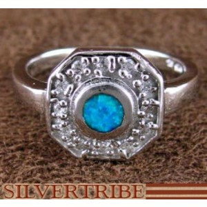 Blue Opal Inlay And Genuine Sterling Silver Ring Size 6 DS51651