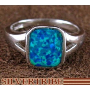 Genuine Sterling Silver Jewelry Blue Opal Inlay Ring Size 6 DS51672