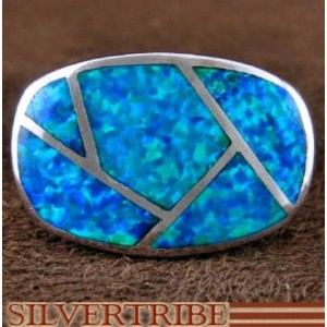 Sterling Silver And Blue Opal Inlay Ring Size 6-3/4 DS51053