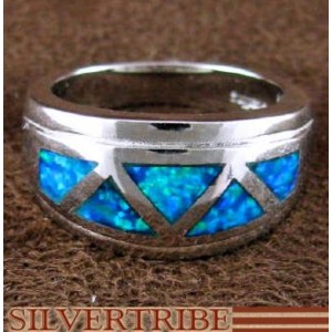 Blue Opal Inlay Sterling Silver Ring Size 6 Jewelry AS50063