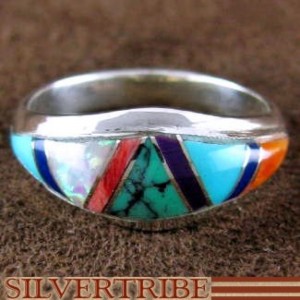 Sterling Silver Multicolor Inlay Jewelry Ring Size 5-3/4 RS51987 