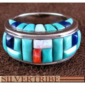 Southwest Turquoise Multicolor Inlay Ring Size 6-3/4 GS56221