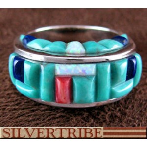 Southwest Turquoise Multicolor Inlay Ring Size 8-1/2 GS56223