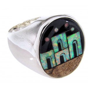 Multicolor Native American Design Silver Ring Size 10-1/4 YS67015 