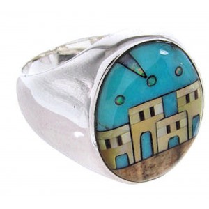 Silver Multicolor Native American Design Ring Size 11-1/2 YS67022 