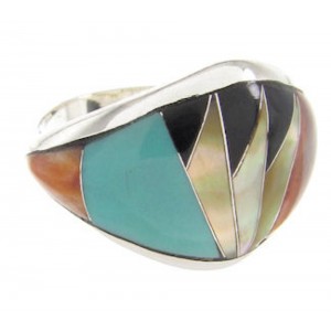 Southwest Inlay Sterling Silver Multicolor Ring Size 7-3/4 YS58447