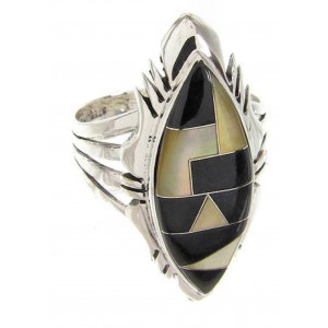 Yellow Mother Of Pearl Black Jade Inlay Ring Size 7-1/2 GS59213 