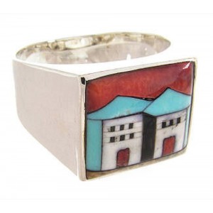 Multicolor Native American Design Silver Ring Size 10-1/4 YS66912