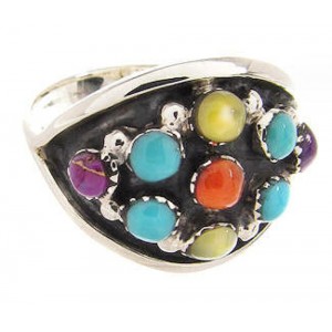 Silver Southwestern Multicolor Ring Size 5 PS58100