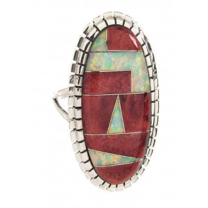 Southwest Red Oyster Shell Opal Inlay Ring Size 5-3/4 Jewelry YS59222