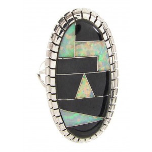 Black Jade Opal Silver Southwest Jewelry Ring Size 7-3/4 YS59319