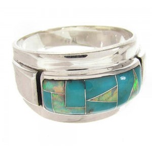 Turquoise Opal Inlay Southwest Sterling Silver Ring Size 7-1/4 XS57956