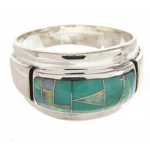 Turquoise Opal Inlay Silver Southwest Ring Size 7-1/4 XS57963