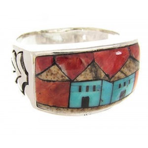 Multicolor Native American Design Silver Ring Size 10-3/4 YS67200