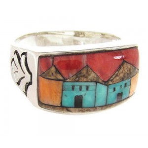Multicolor Silver Native American Design Ring Size 12-1/2 YS67188