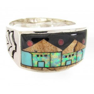 Silver Multicolor Native American Design Ring Size 12-3/4 YS67227