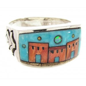 Native American Design Silver Multicolor Ring Size 12-1/4 YS67250