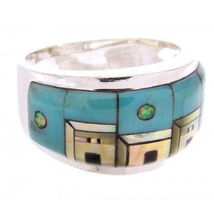 Multicolor Native American Pueblo Design Ring Size 7-1/2 JW65748