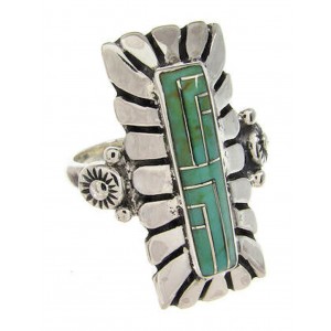 Southwest Turquoise Inlay Sterling Silver Ring Size 7-1/4 OS59470