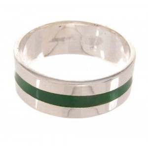 Southwest Sterling Silver Malachite Inlay Ring Band Size 5-1/4 PS59521