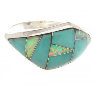 Silver Turquoise And Opal Inlay Ring Southwest Jewelry Size 6 IS60061