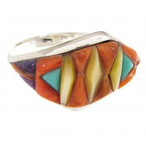 Southwest Sterling Silver Multicolor Ring Size 7-3/4 IS60522