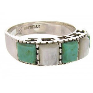 Mother Of Pearl Silver Southwest Turquoise Ring Size 8-3/4 MW64143