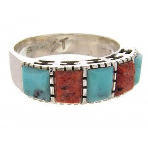 Turquoise Apple Coral Sterling Silver Jewelry Ring Size 8-1/4 MW64277