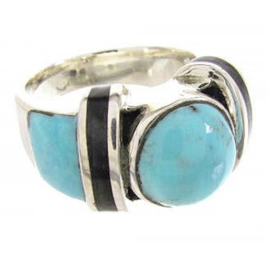 Southwestern Sterling Silver Turquoise Jet Ring Size 6-1/4 BW62616