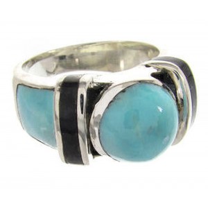 Turquoise And Jet Southwestern Jewelry Ring Size 7-3/4 BW62651