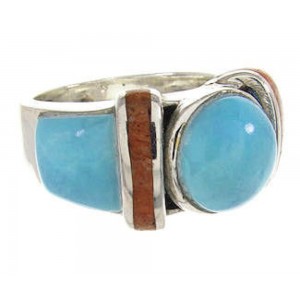 Southwestern Turquoise And Apple Coral Jewelry Ring Size 5-1/4 BW62728