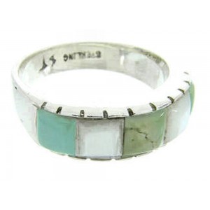 Sterling Silver Mother Of Pearl Turquoise Ring Size 7-1/2 AW63618