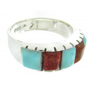 Turquoise And Apple Coral Southwest Ring Size 4-3/4 AW63691