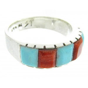 Turquoise And Apple Coral Genuine Silver Ring Size 4-3/4 AW63707